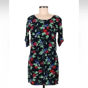 Banana Republic Hawaiian Blue Bird Floral Shift Dress 3/4 Sleeves Size M Medium
